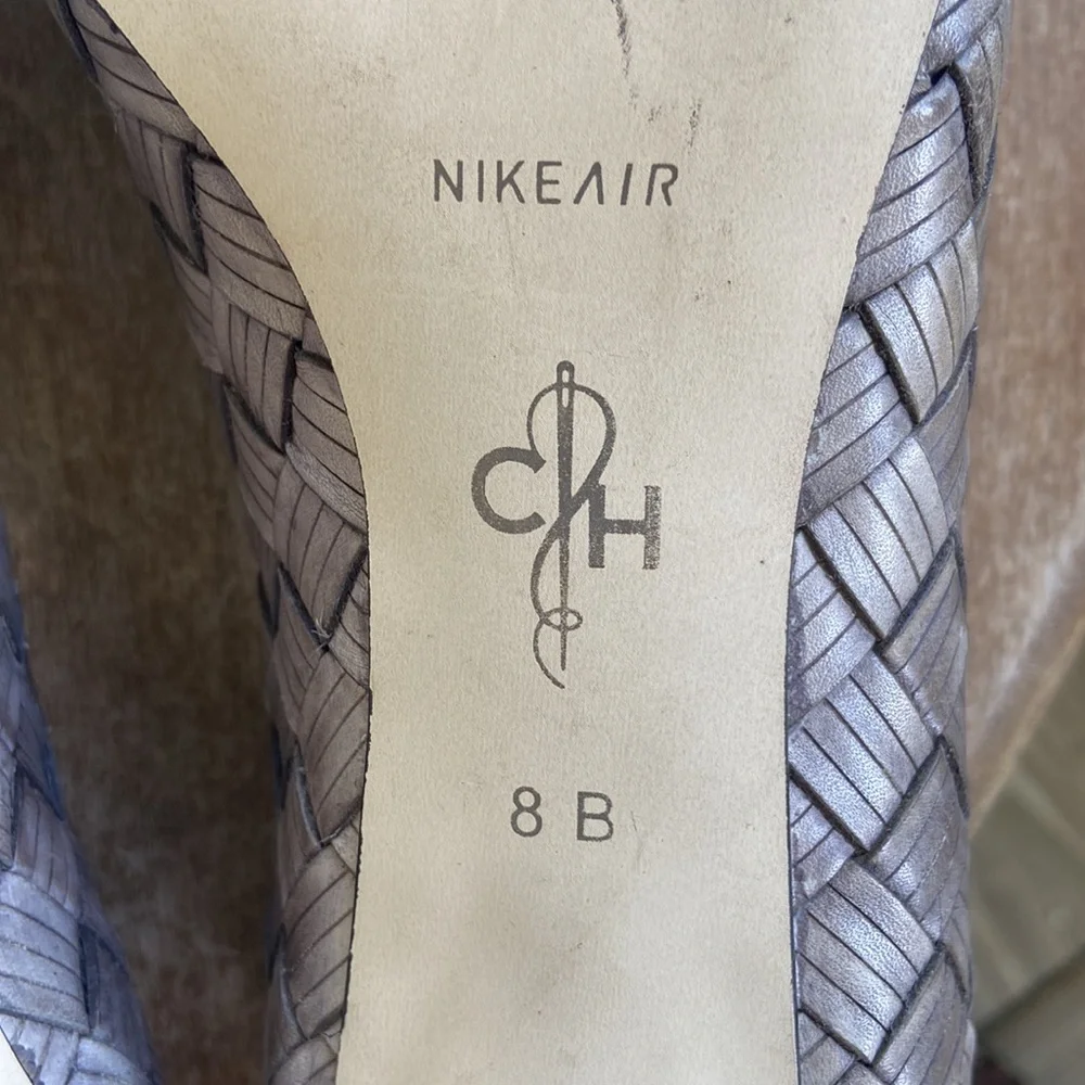 Vintage Cole Haan Nike Air Light Grey Woven Leather Kitten Heels Women's Size 8 - Picture 6 of 9